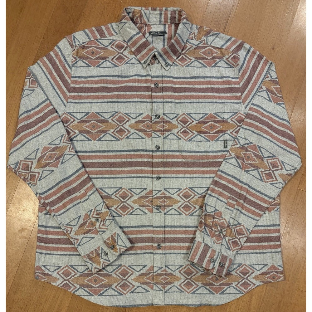 Eddie Bauer Flannel Shirt Button Up Mens XXL 2X Western Aztec Striped EUC